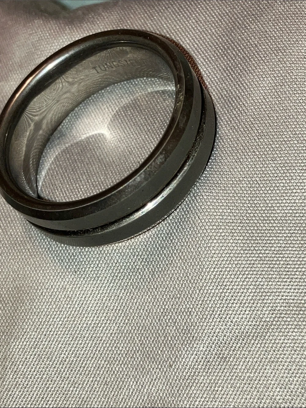 Zales Men's Tungsten Grey Ring with Polished Inlay